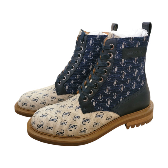 Jimmy Choo Mens Turing Lace Up Combat Boots Logo Monogram Blue Ankle 7.5 40.5 - Picture 4 of 11